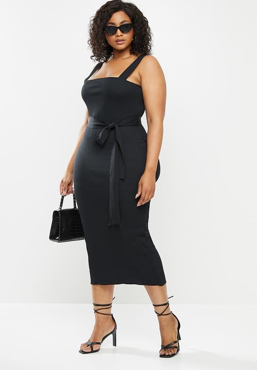 Missguided - Plus size belted rib midi dress - black