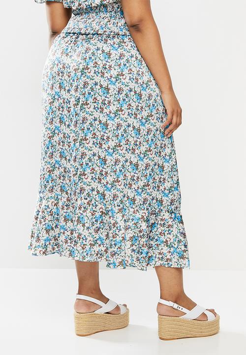 Glamorous - Plus co- ord ditsy skirt - blue