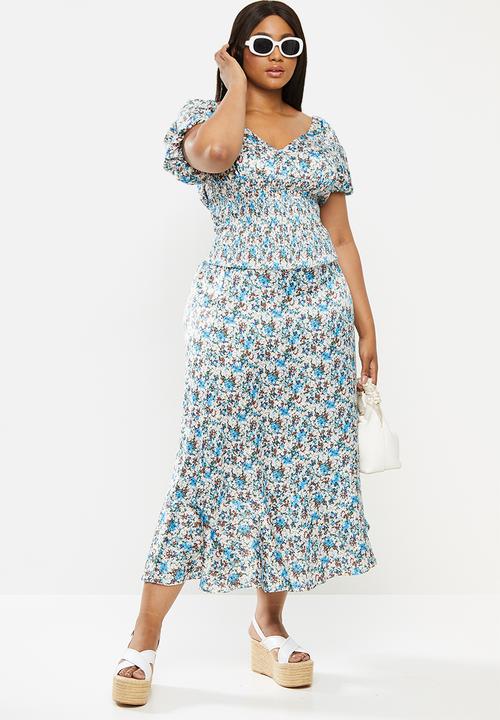 Glamorous - Plus co- ord ditsy skirt - blue