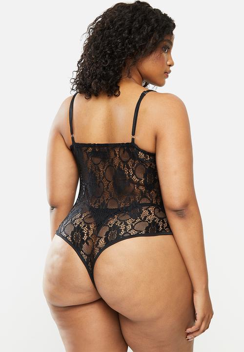 Missguided - Plus size lace pipe detail bodysuit - black