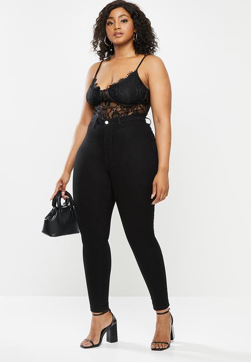 Missguided - Plus size lace pipe detail bodysuit - black