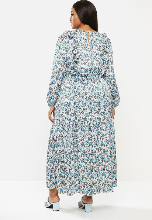 Glamorous - Plus floral tiered dress- blue