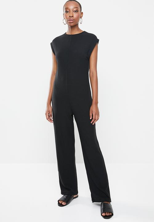 edit - Sleeveless ribbed knit jumpsuit - black
