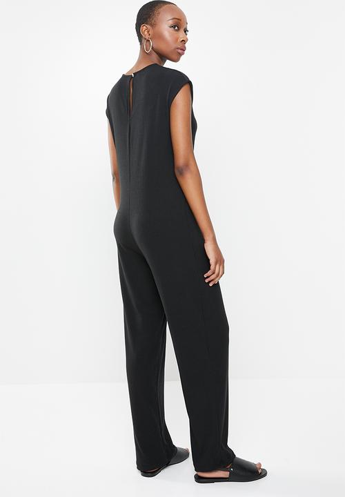 edit - Sleeveless ribbed knit jumpsuit - black