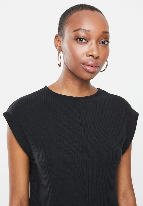 edit - Sleeveless ribbed knit jumpsuit - black