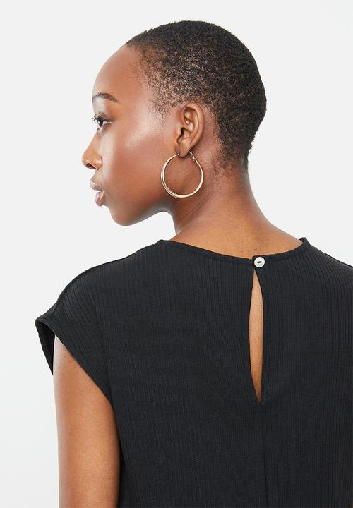 edit - Sleeveless ribbed knit jumpsuit - black
