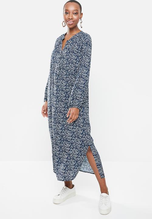 edit - Mandarin collar a-line midaxi - navy 