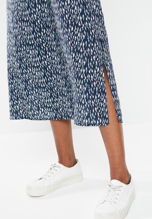 edit - Mandarin collar a-line midaxi - navy 