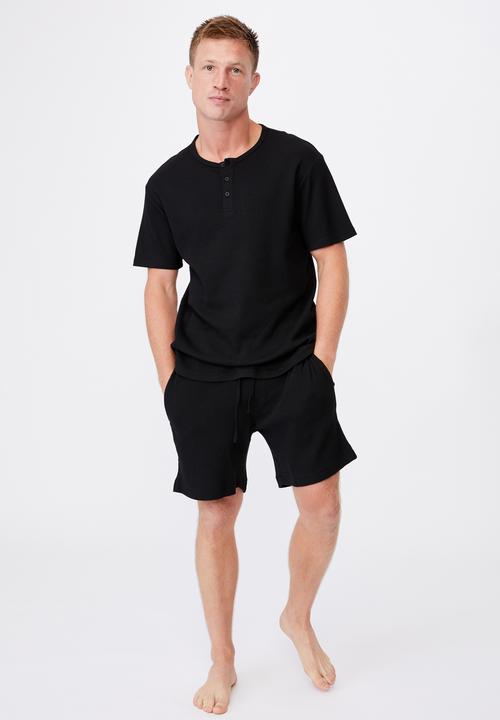 Cotton On - Waffle jogger short - black
