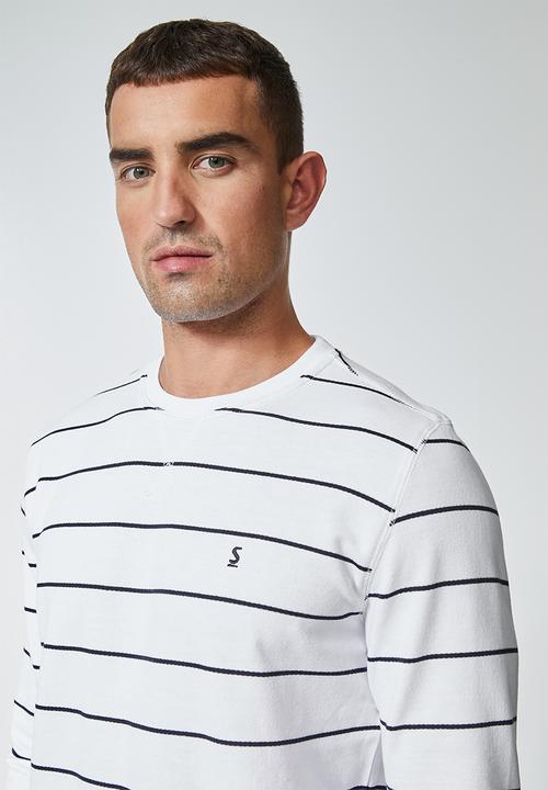 Superbalist - Brewer stripe crew neck sweat - white & navy