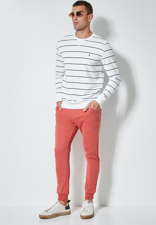 Superbalist - Brewer stripe crew neck sweat - white & navy
