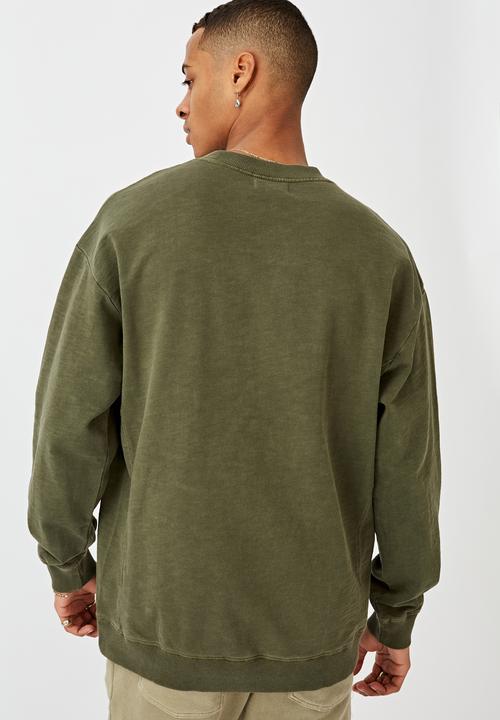 Cotton On - Pigment dyed oversized crew - washed khaki