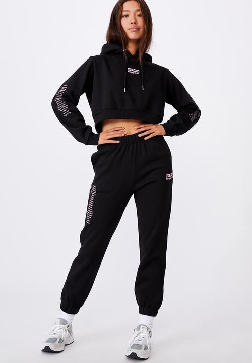Factorie - Classic crop graphic hoodie - black