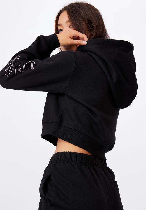 Factorie - Classic crop graphic hoodie - black