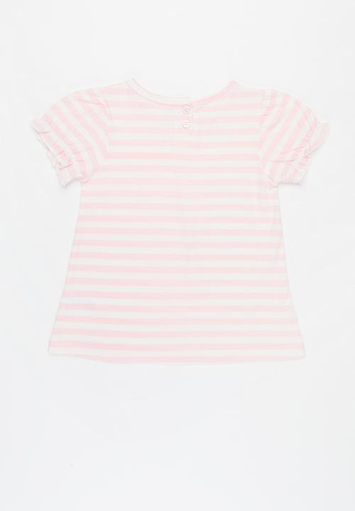 Pop Candy - Girls stripe tee - pink & white
