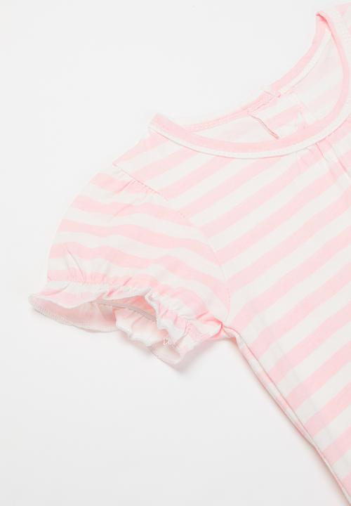 Pop Candy - Girls stripe tee - pink & white