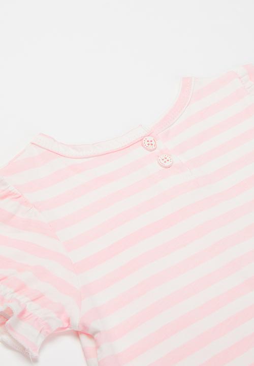 Pop Candy - Girls stripe tee - pink & white
