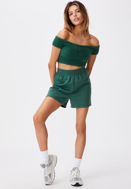 Factorie - Fluffy knit off the shoulder top - green