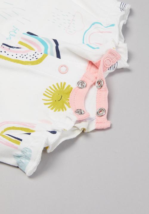 Pop Candy - Rainbow & clouds romper - white
