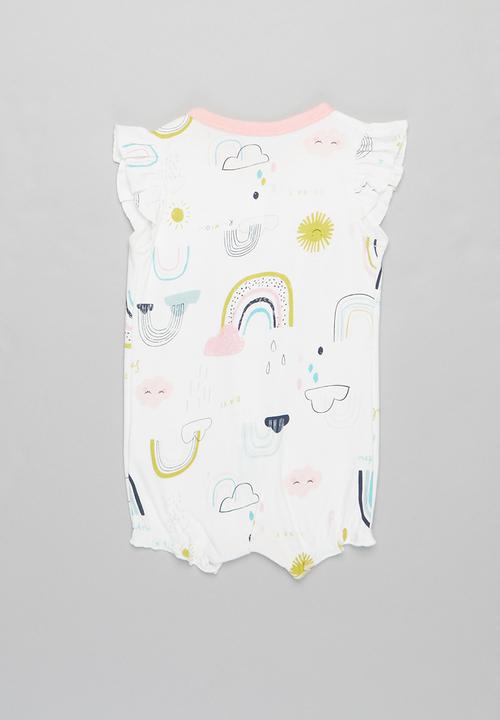 Pop Candy - Rainbow & clouds romper - white
