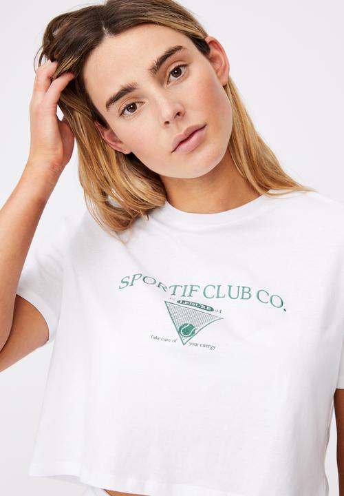 Factorie - Short sleeve crop graphic T-shirt - white