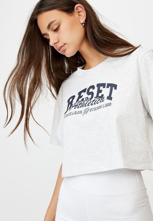 Factorie - Short sleeve crop graphic T-shirt - white