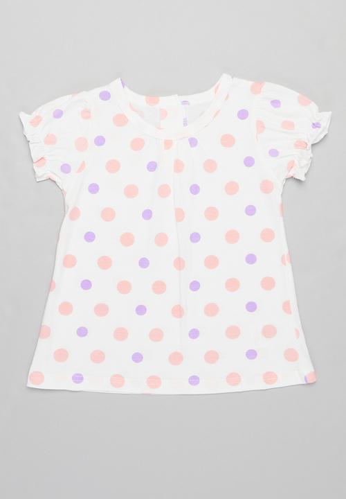 Pop Candy - Girls polka dot tee - white 
