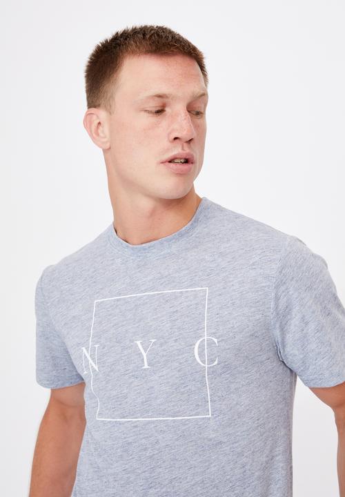 Cotton On - Tbar text t-shirt - ice blue slub marle