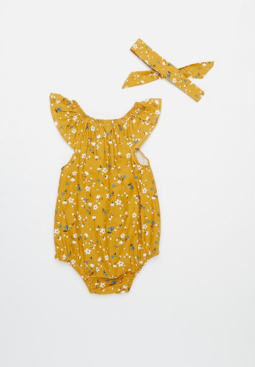 Pop Candy - Girls frill romper & headband set - mustard