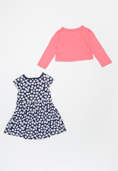Pop Candy - Girls printed dress & cardigan set - navy & pink
