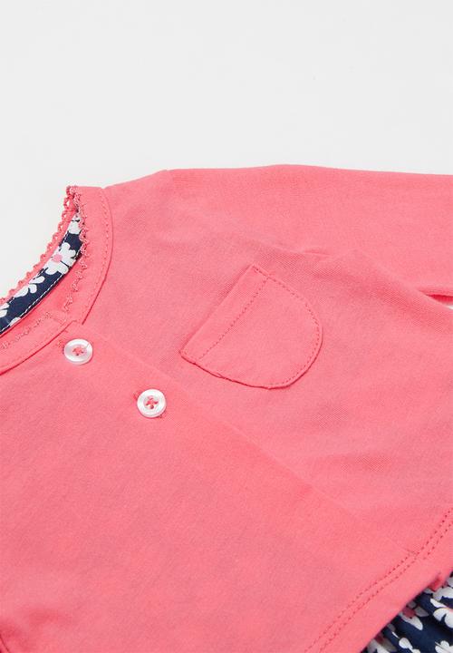 Pop Candy - Girls printed dress & cardigan set - navy & pink