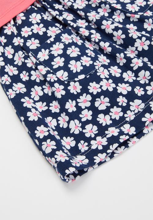 Pop Candy - Girls printed dress & cardigan set - navy & pink