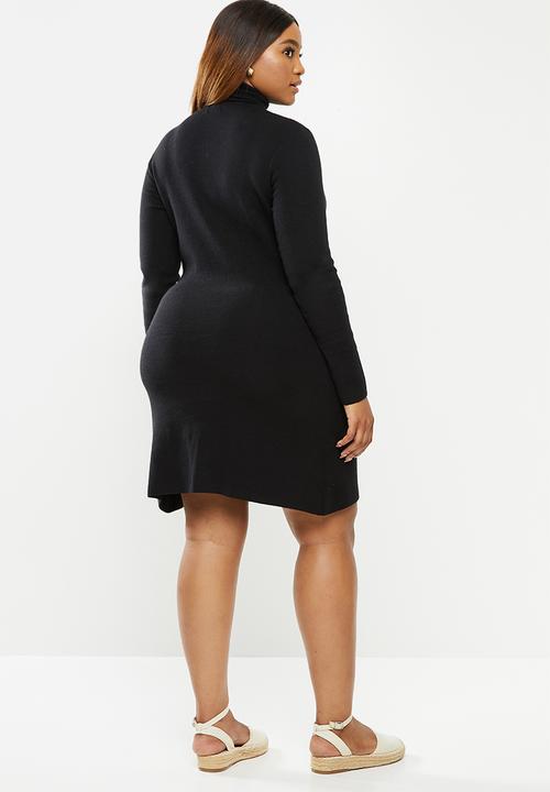 edit - Knitwear polo neck a-line dress - black 
