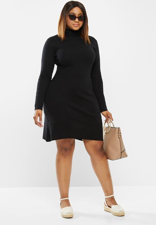 edit - Knitwear polo neck a-line dress - black 