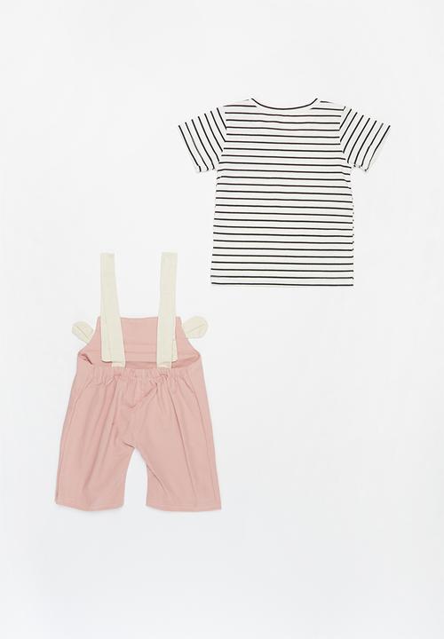 Pop Candy - Girls tee & dungaree set - multi