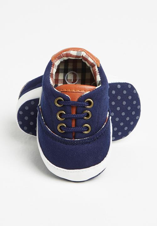 Pop Candy - Boys check detail sneaker - navy