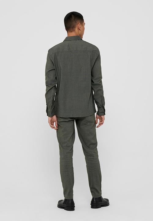 Only & Sons - Elyas long sleeve checked stretch zip - olive