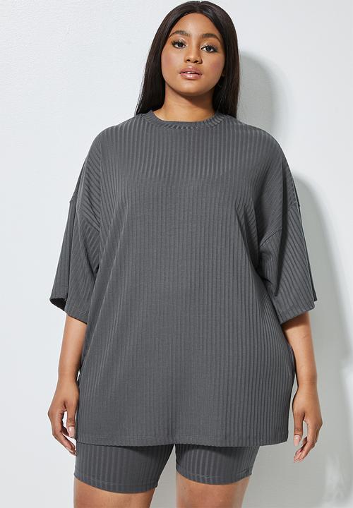 Superbalist - Ribbed boxy tee - charcoal