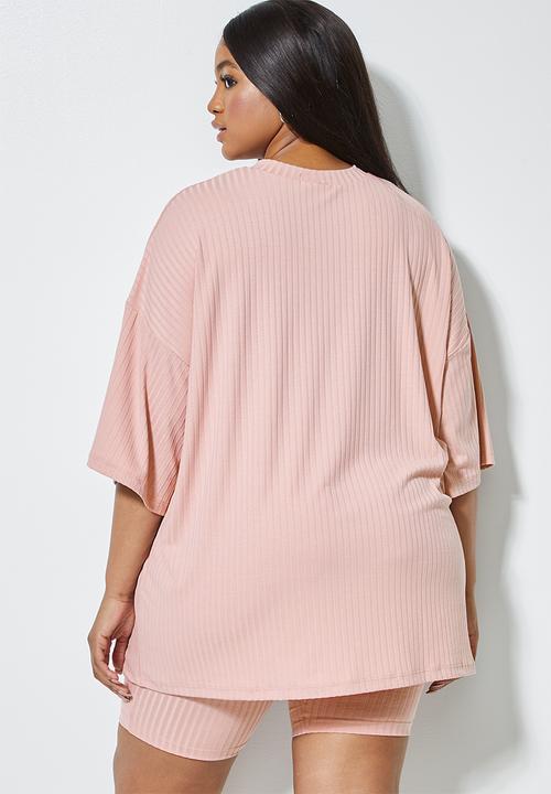 Superbalist - Ribbed boxy tee - blush