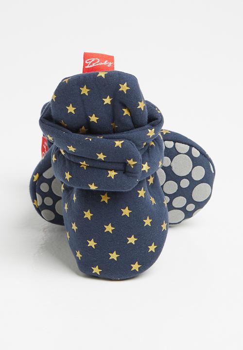 Pop Candy - Star print booties - navy & gold 