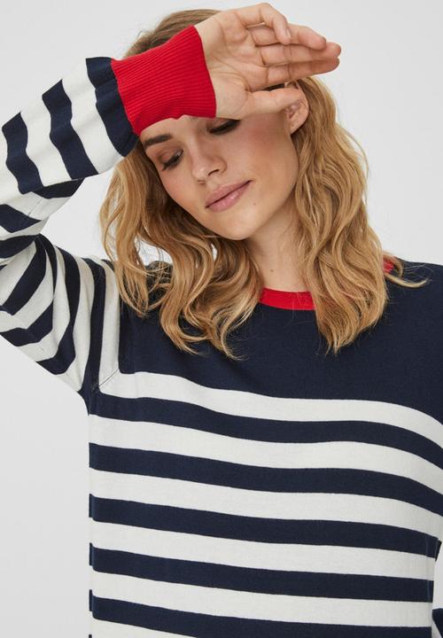 Vero Moda - Lacole long sleeve stripe balloon dress - navy