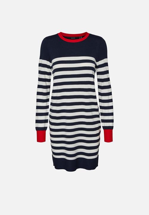 Vero Moda - Lacole long sleeve stripe balloon dress - navy