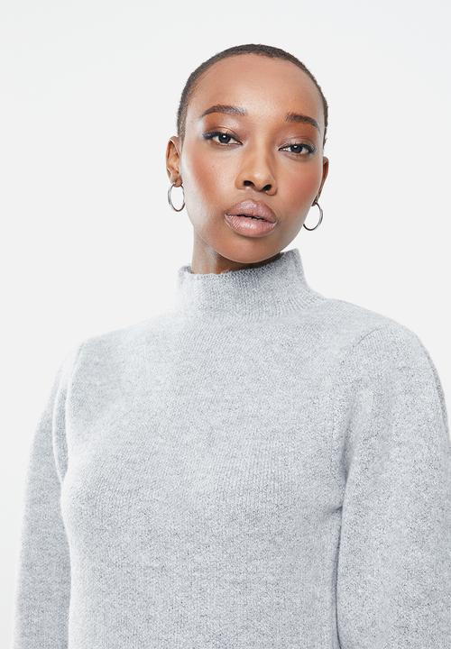 Missguided - High neck marl pleat sleeve mini dress - grey