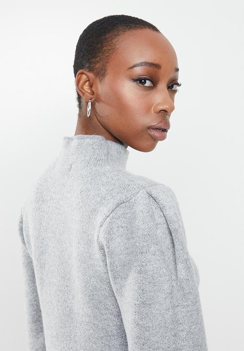 Missguided - High neck marl pleat sleeve mini dress - grey