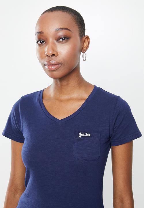 Aca Joe - Aca joe slub v neck T-shirt - navy
