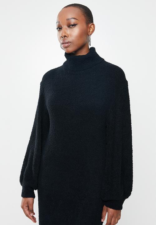 Missguided - Fluffy slouchy side split jumper dress - black 