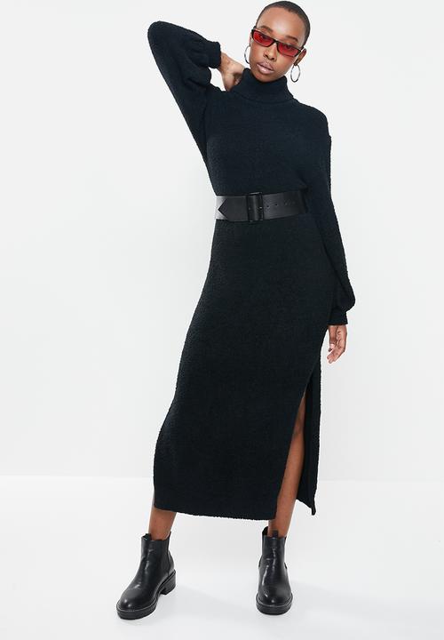 Missguided - Fluffy slouchy side split jumper dress - black 