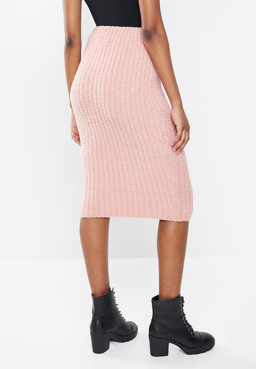 Missguided - Fluffy ribbed midi skirt co-ord - blush