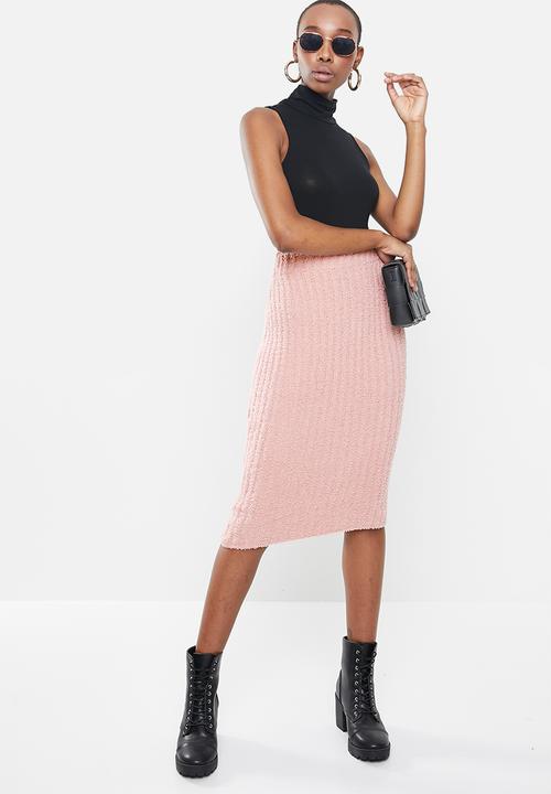 Missguided - Fluffy ribbed midi skirt co-ord - blush
