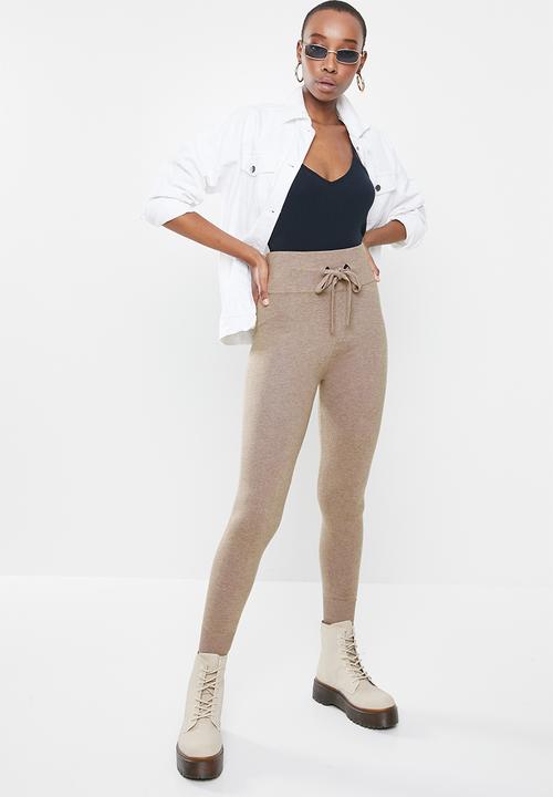 Missguided - High waisted tie front jogger - taupe